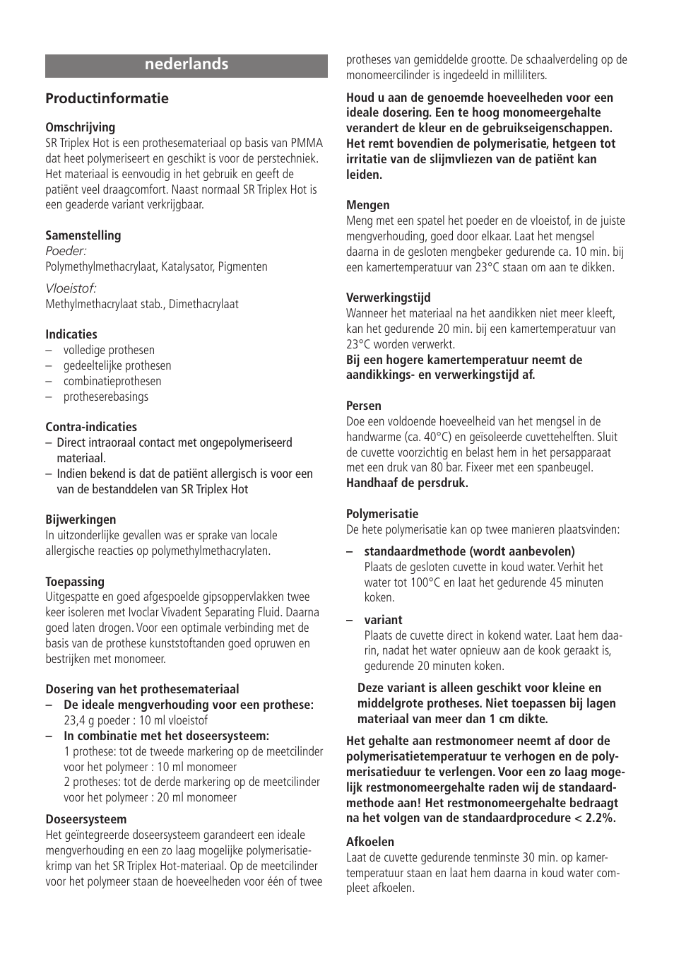 Nederlands | Ivoclar Vivadent SR Triplex Hot User Manual | Page 17 / 20