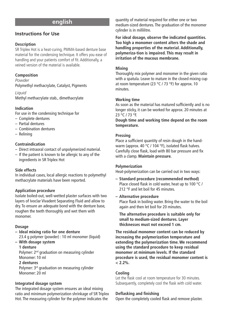 English | Ivoclar Vivadent SR Triplex Hot User Manual | Page 2 / 20