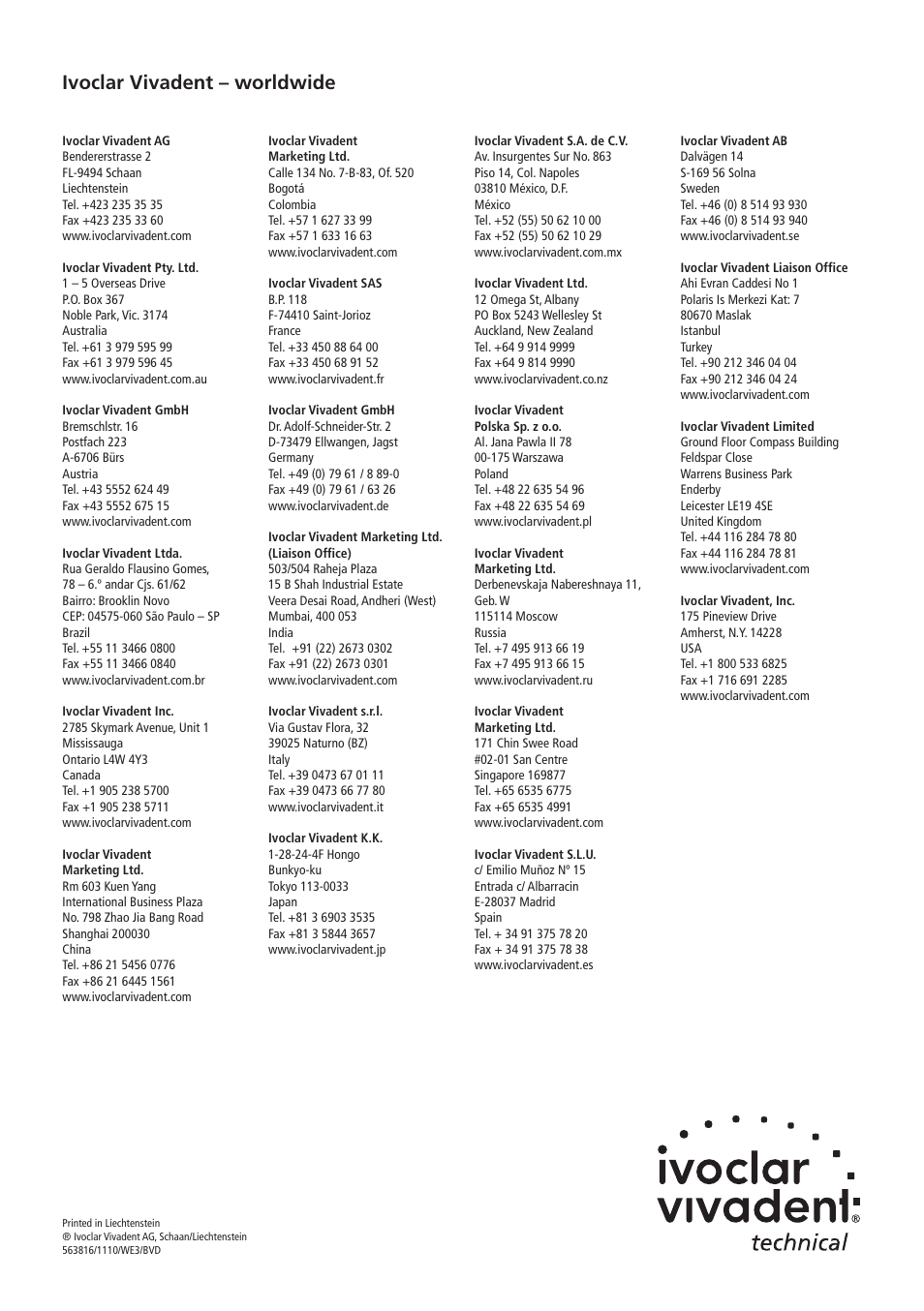 Ivoclar vivadent – worldwide | Ivoclar Vivadent SR Triplex Hot User Manual | Page 20 / 20