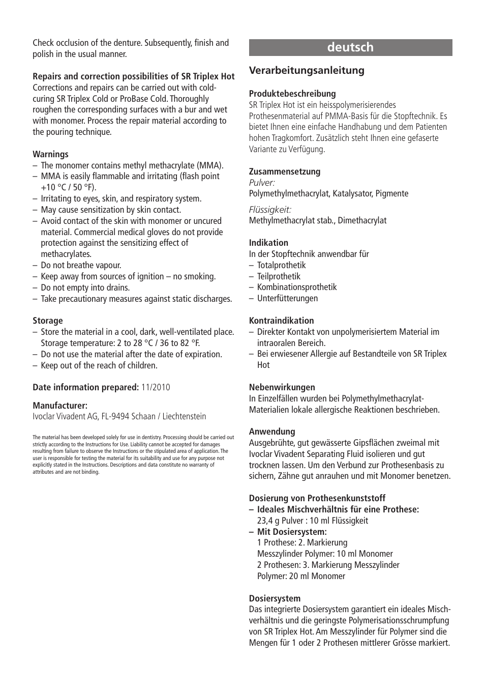 Deutsch | Ivoclar Vivadent SR Triplex Hot User Manual | Page 3 / 20