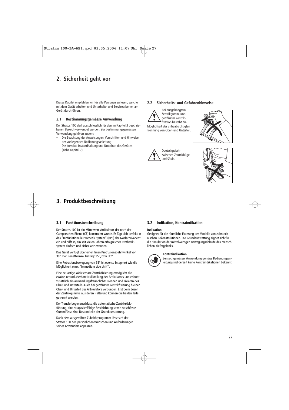 Sicherheit geht vor, Produktbeschreibung | Ivoclar Vivadent Stratos 100 User Manual | Page 27 / 92