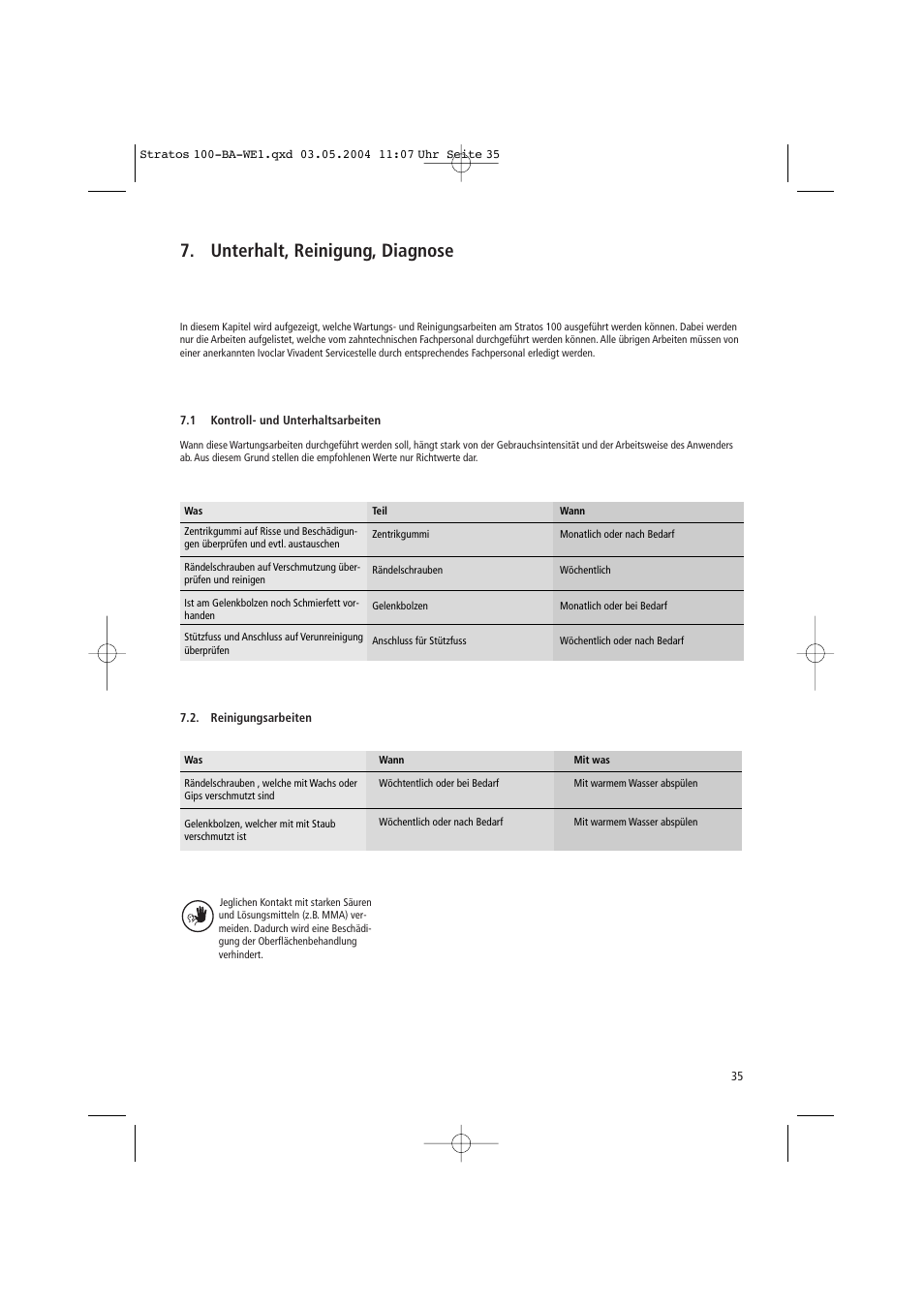 Unterhalt, reinigung, diagnose | Ivoclar Vivadent Stratos 100 User Manual | Page 35 / 92