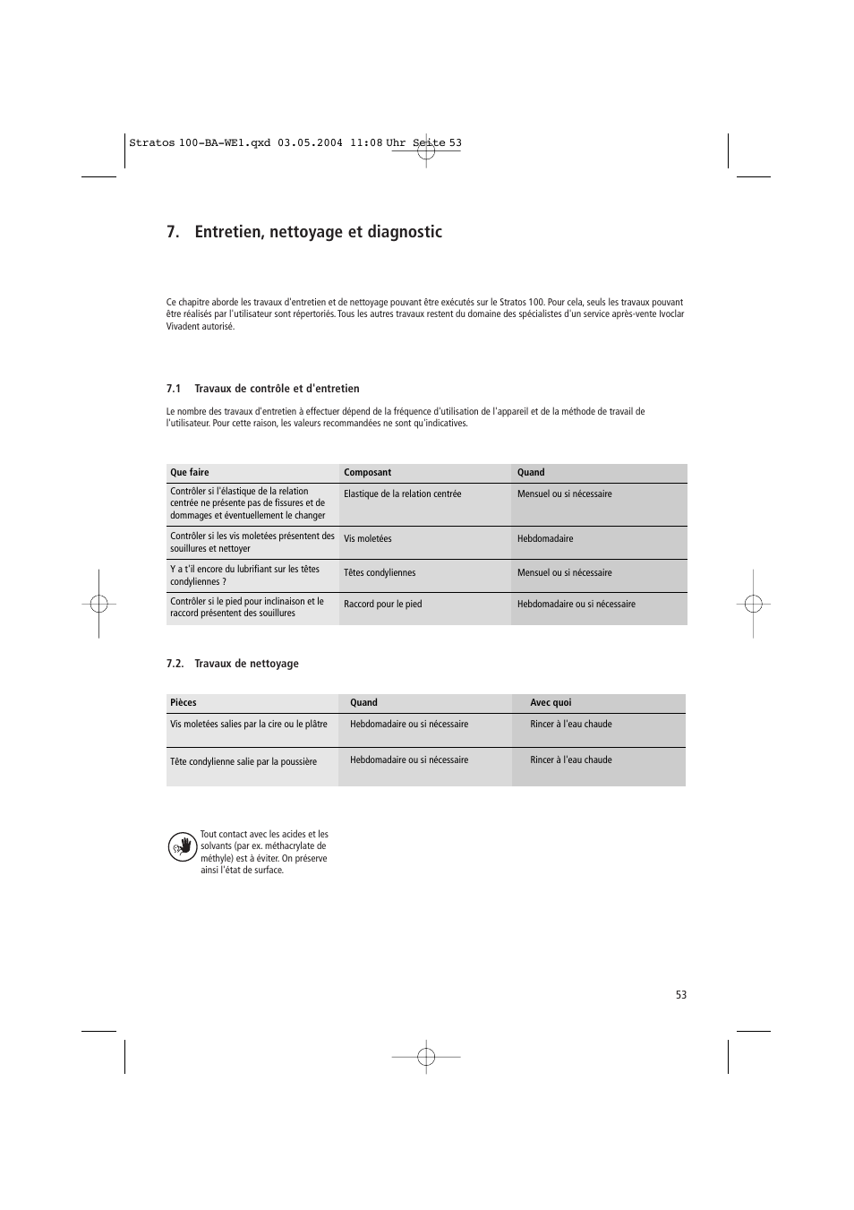 Entretien, nettoyage et diagnostic | Ivoclar Vivadent Stratos 100 User Manual | Page 53 / 92