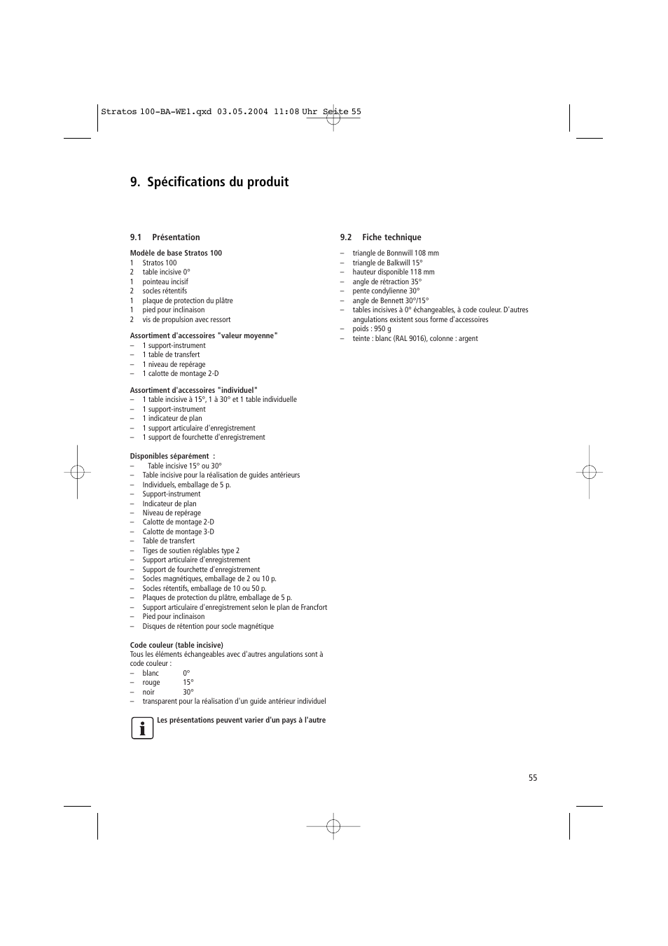Spécifications du produit | Ivoclar Vivadent Stratos 100 User Manual | Page 55 / 92