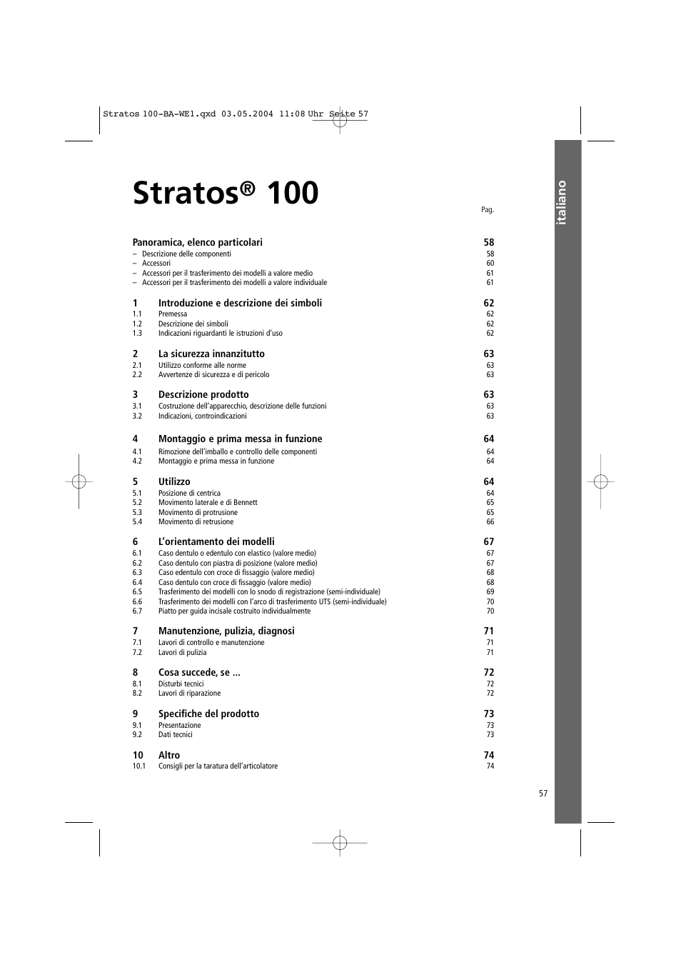 Italiano, Stratos | Ivoclar Vivadent Stratos 100 User Manual | Page 57 / 92