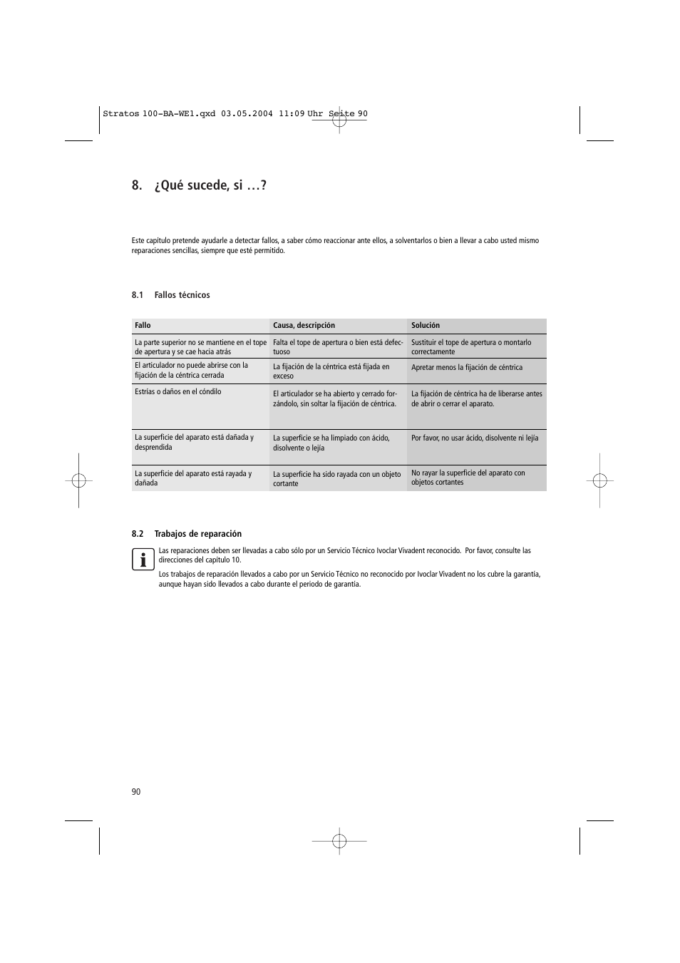 ¿qué sucede, si | Ivoclar Vivadent Stratos 100 User Manual | Page 90 / 92