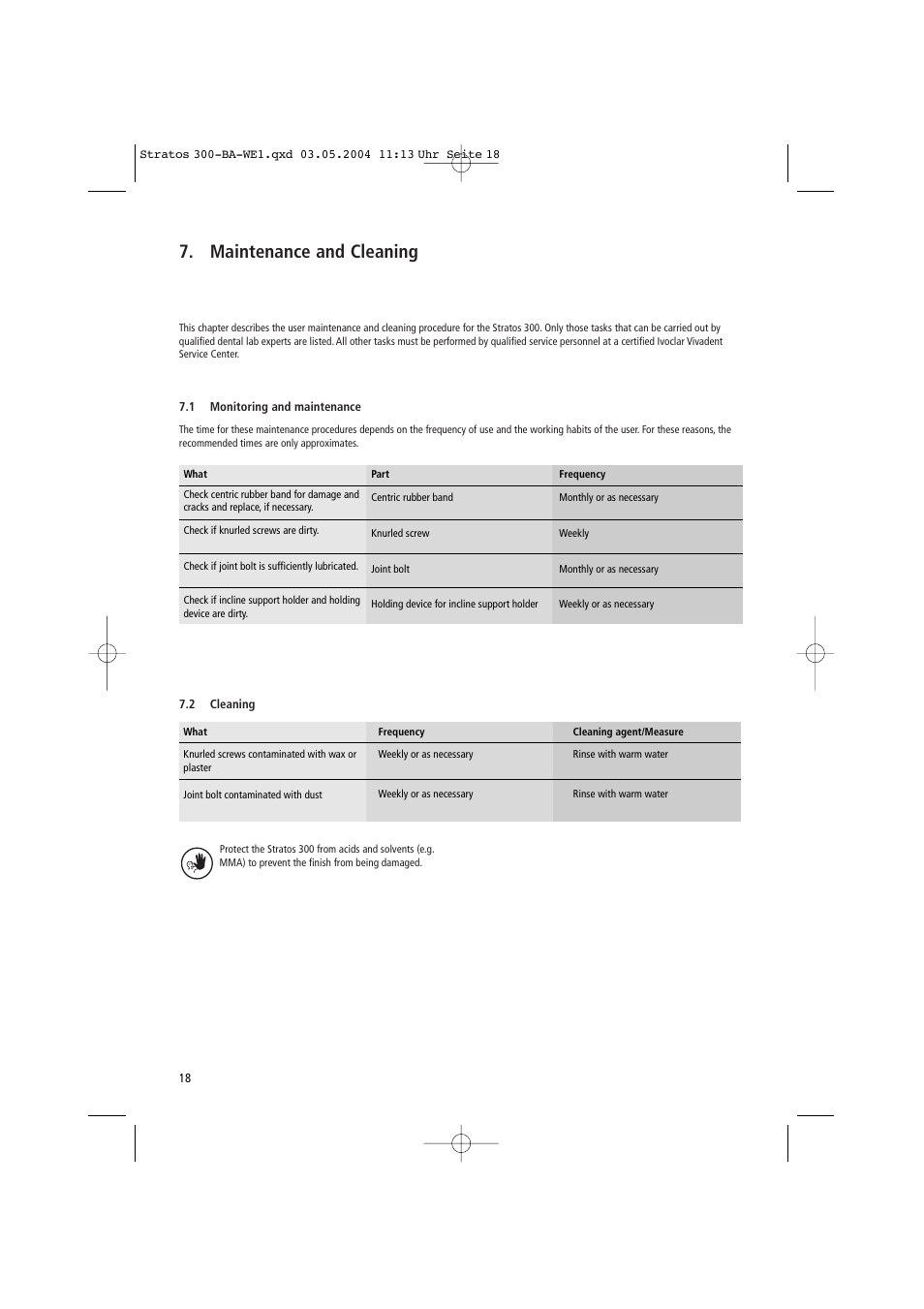 Maintenance and cleaning | Ivoclar Vivadent Stratos 300 User Manual | Page 18 / 104