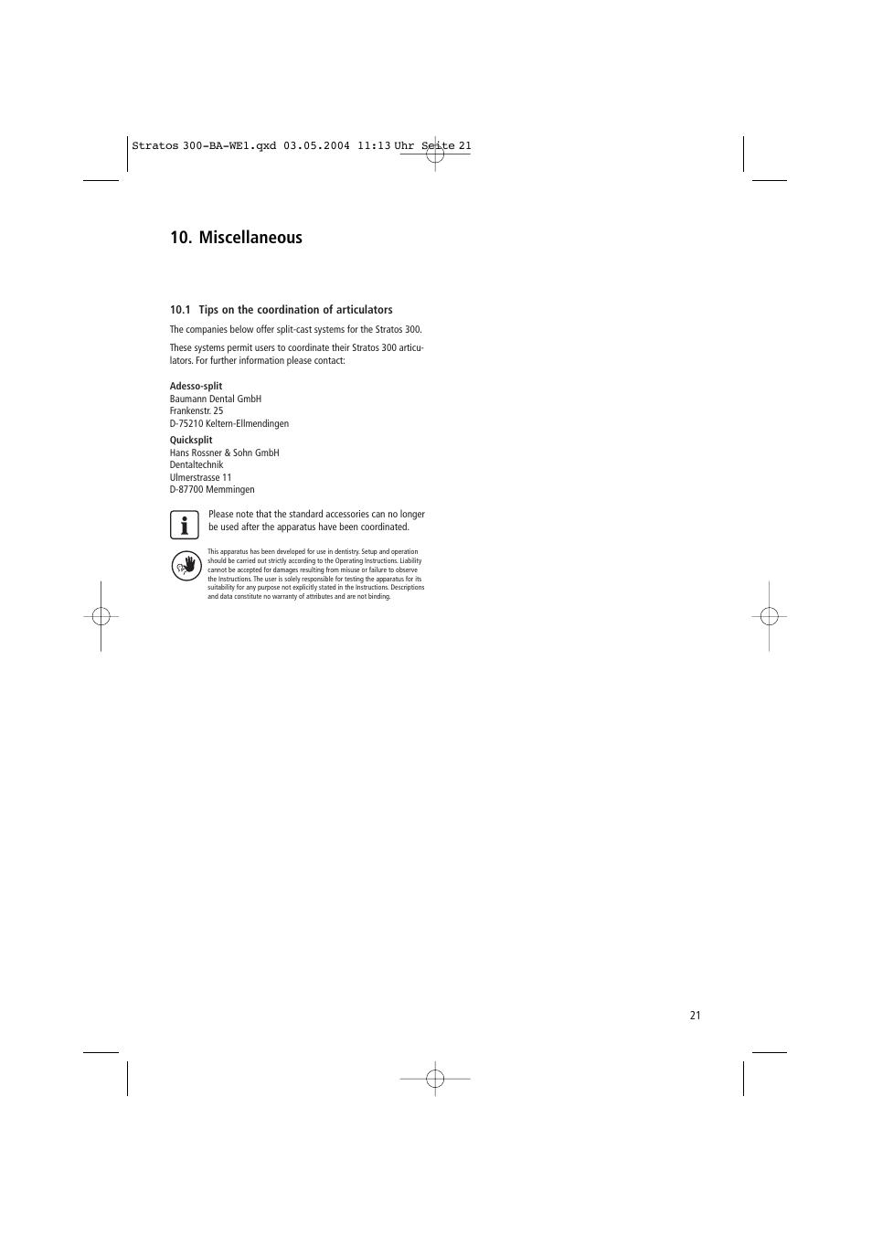 Miscellaneous | Ivoclar Vivadent Stratos 300 User Manual | Page 21 / 104