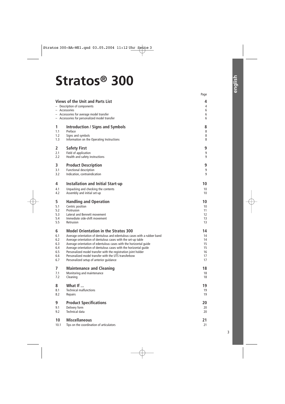 English, Stratos | Ivoclar Vivadent Stratos 300 User Manual | Page 3 / 104