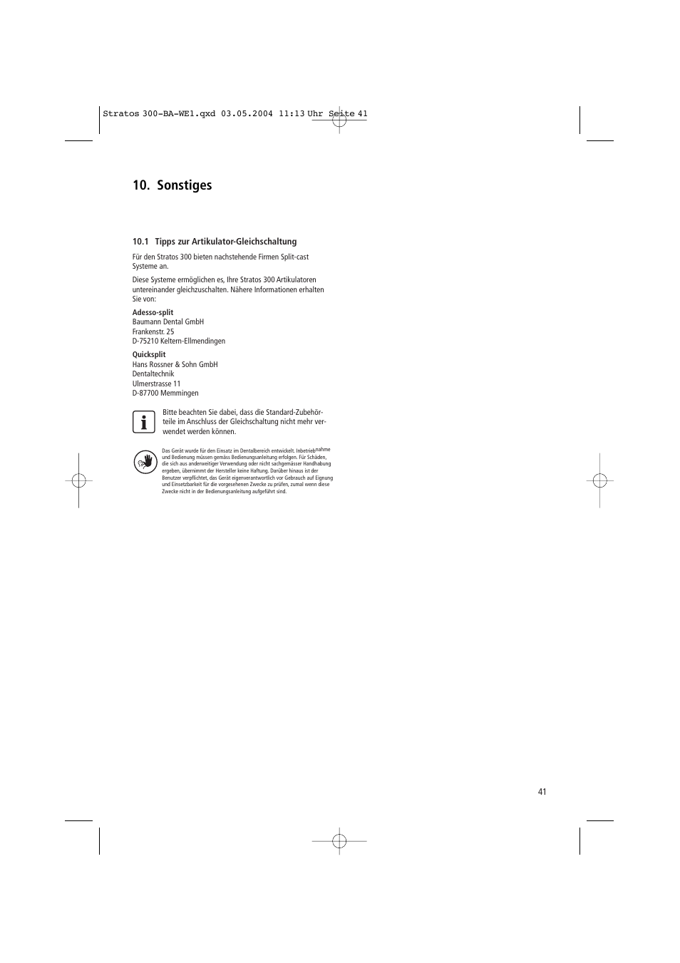 Sonstiges | Ivoclar Vivadent Stratos 300 User Manual | Page 41 / 104