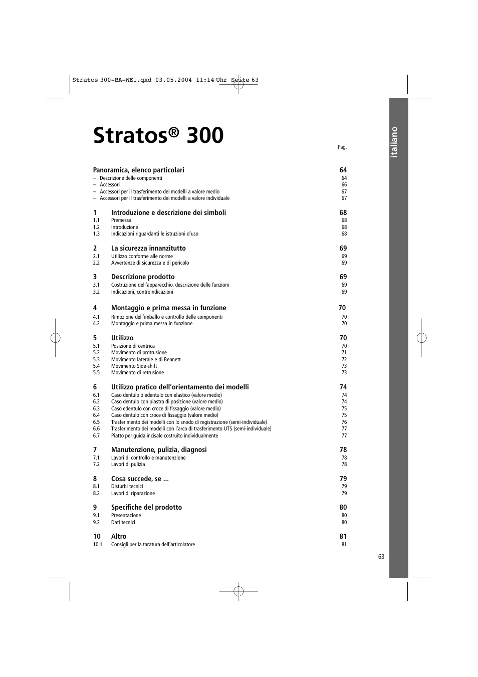 Italiano, Stratos | Ivoclar Vivadent Stratos 300 User Manual | Page 63 / 104