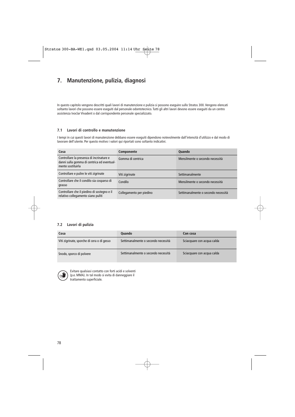 Manutenzione, pulizia, diagnosi | Ivoclar Vivadent Stratos 300 User Manual | Page 78 / 104