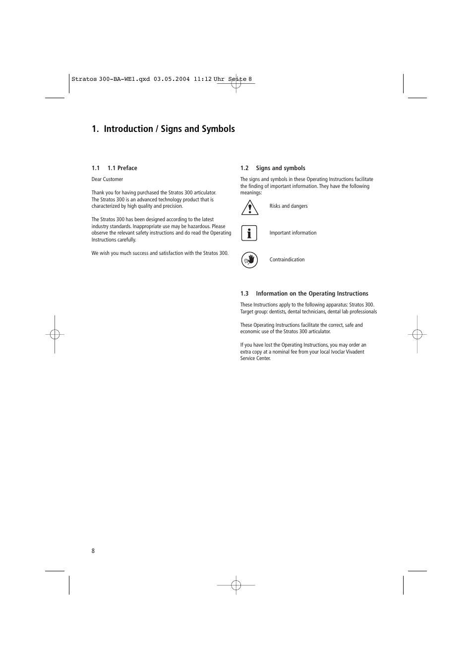 Introduction / signs and symbols | Ivoclar Vivadent Stratos 300 User Manual | Page 8 / 104