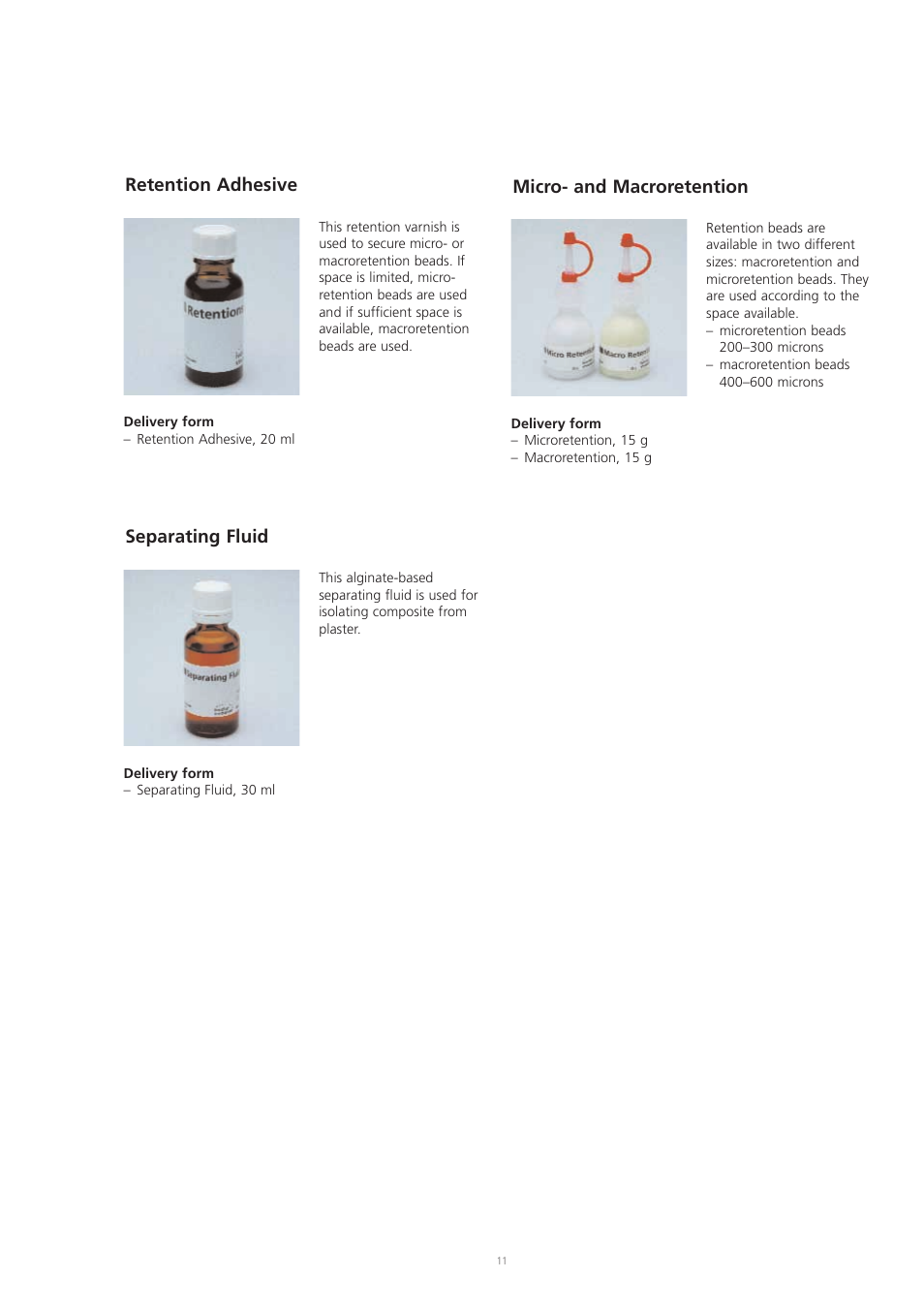 Retention adhesive, Micro- and macroretention, Separating fluid | Ivoclar Vivadent SR Chromasit User Manual | Page 11 / 28
