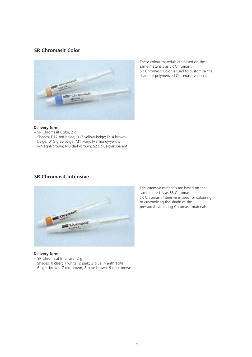 Sr chromasit color, Sr chromasit intensive | Ivoclar Vivadent SR Chromasit User Manual | Page 9 / 28