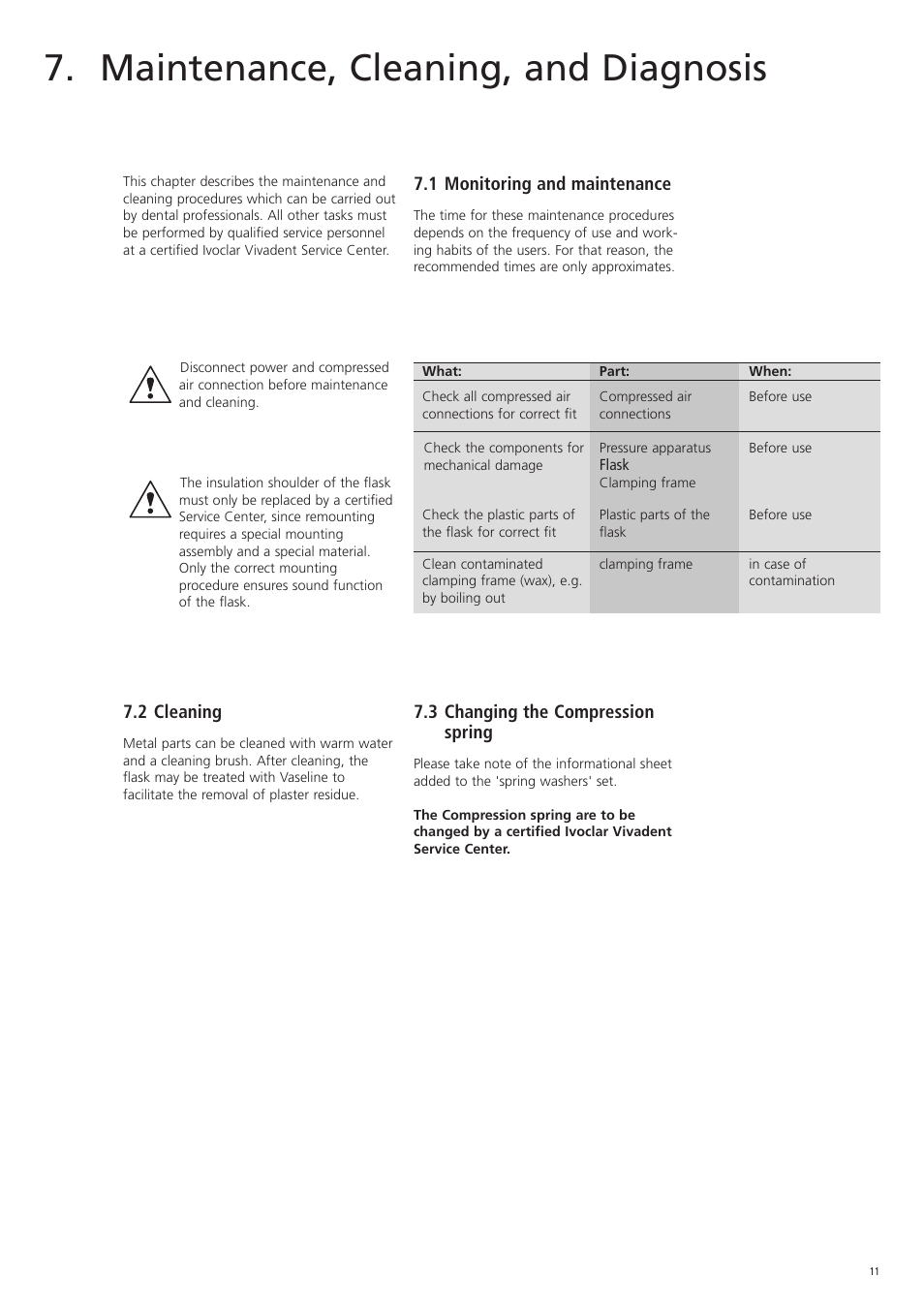 Maintenance, cleaning, and diagnosis, 2 cleaning, 3 changing the compression spring | 1 monitoring and maintenance | Ivoclar Vivadent SR Ivocap Equipment System User Manual | Page 11 / 16