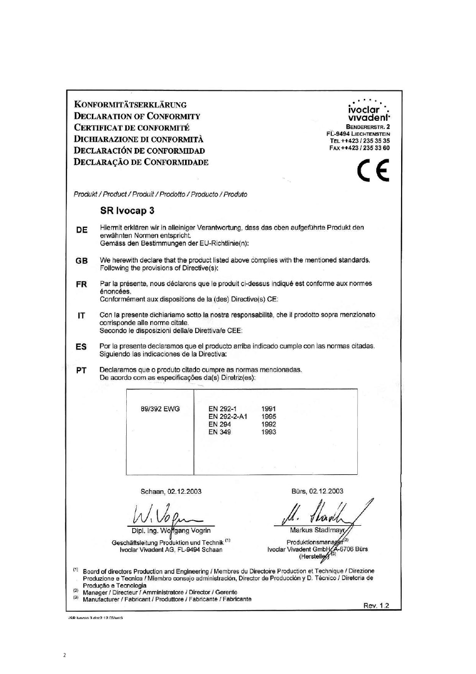 Ivoclar Vivadent SR Ivocap Equipment System User Manual | Page 2 / 16