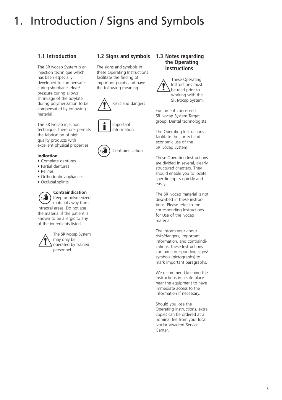 Introduction / signs and symbols | Ivoclar Vivadent SR Ivocap Equipment System User Manual | Page 5 / 16