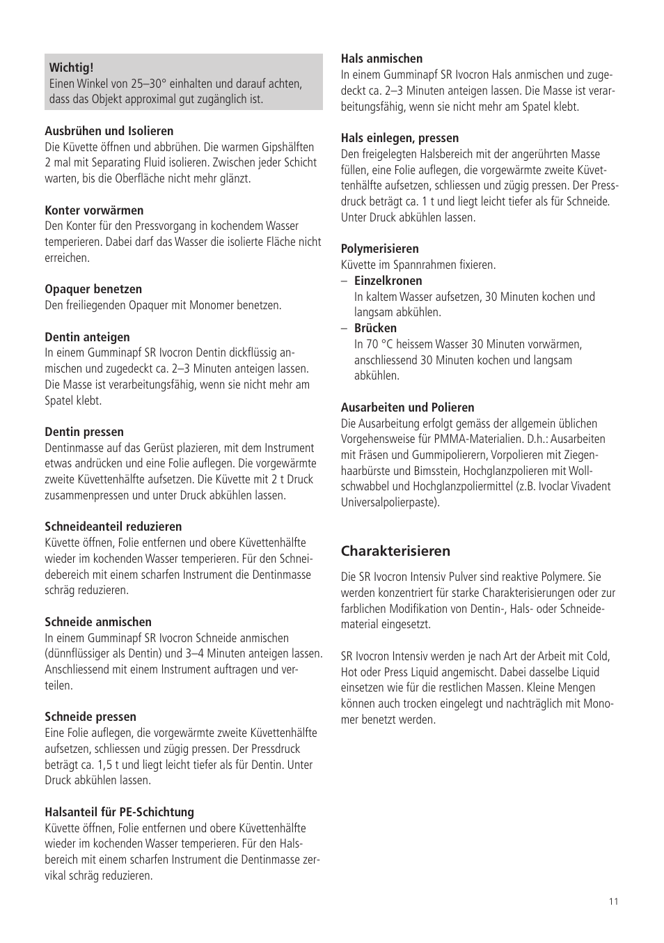 Ivoclar Vivadent SR Ivocron User Manual | Page 11 / 62