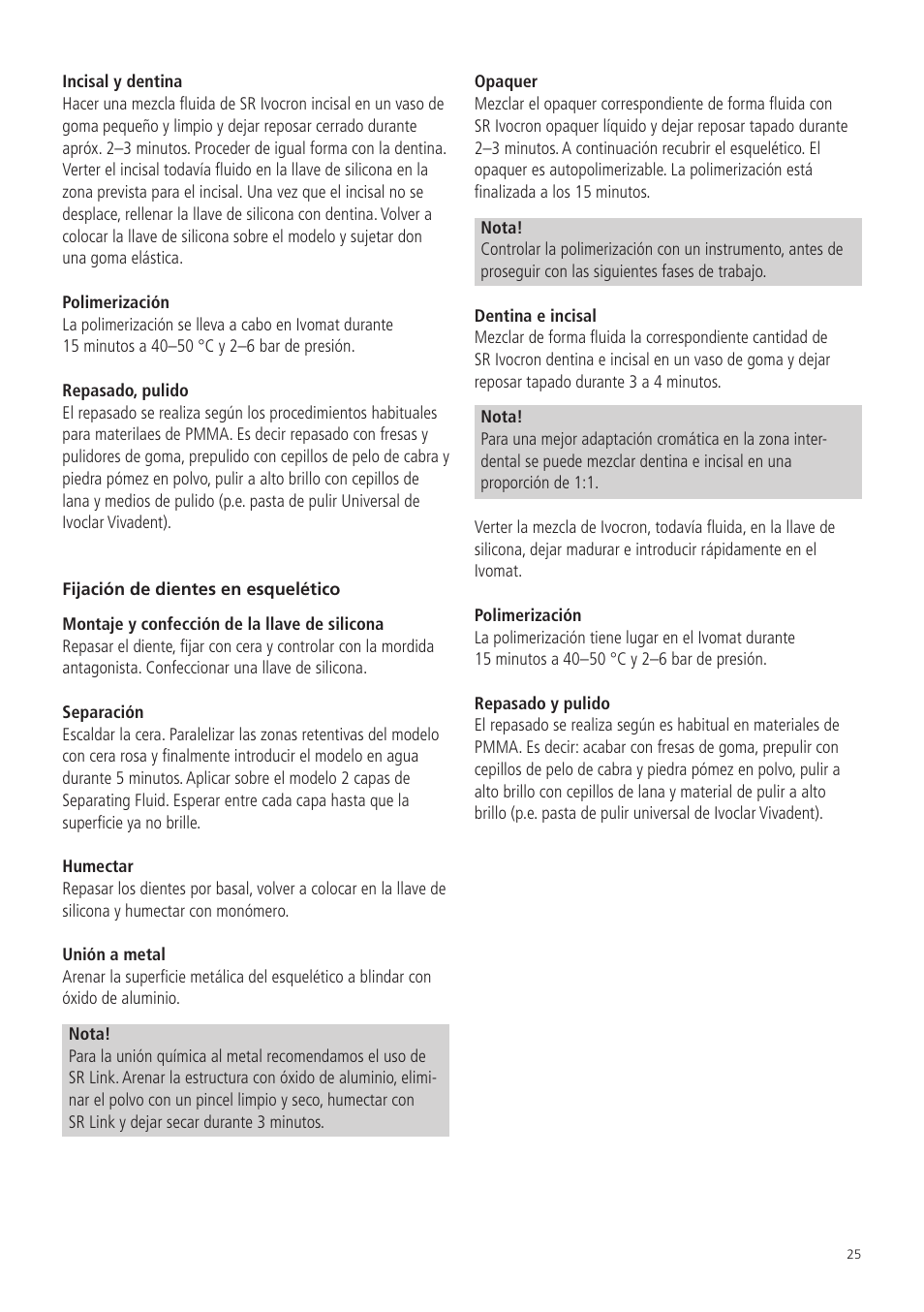 Ivoclar Vivadent SR Ivocron User Manual | Page 25 / 62