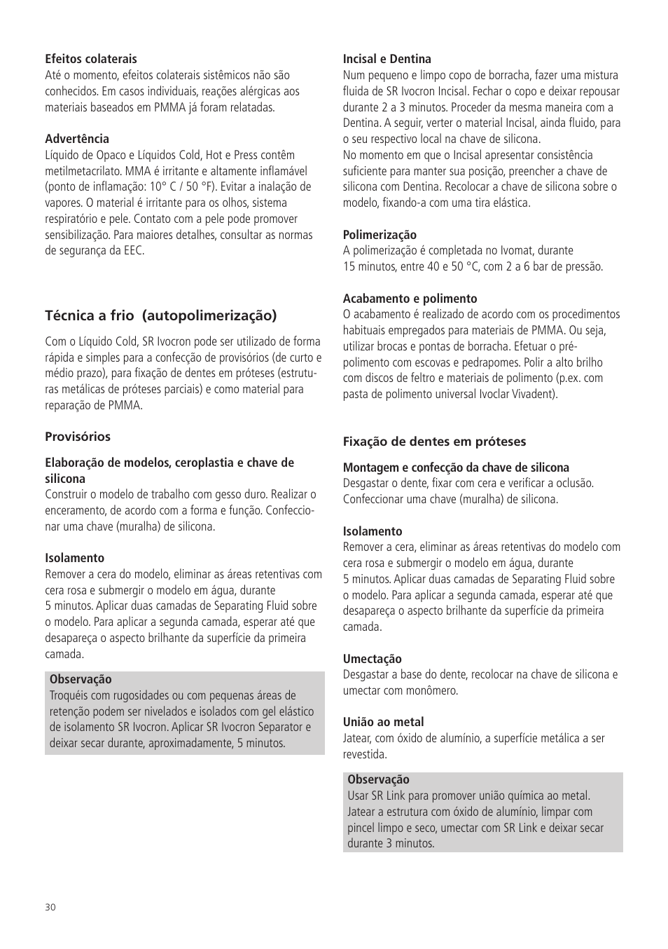 Ivoclar Vivadent SR Ivocron User Manual | Page 30 / 62