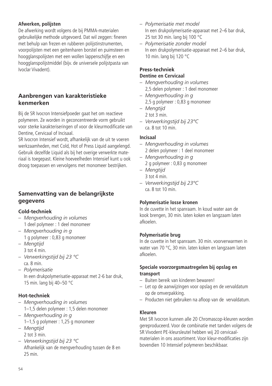 Ivoclar Vivadent SR Ivocron User Manual | Page 54 / 62