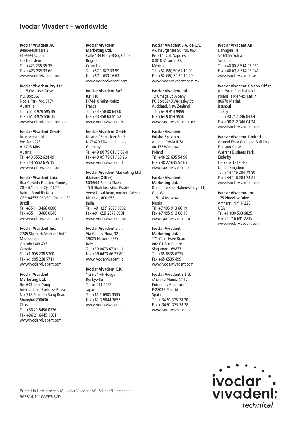 Ivoclar vivadent – worldwide | Ivoclar Vivadent SR Triplex Cold User Manual | Page 19 / 19