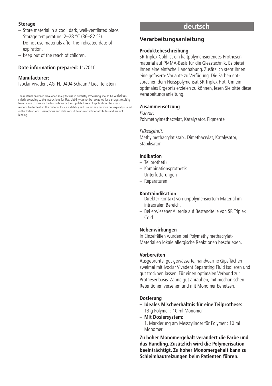 Deutsch | Ivoclar Vivadent SR Triplex Cold User Manual | Page 3 / 19