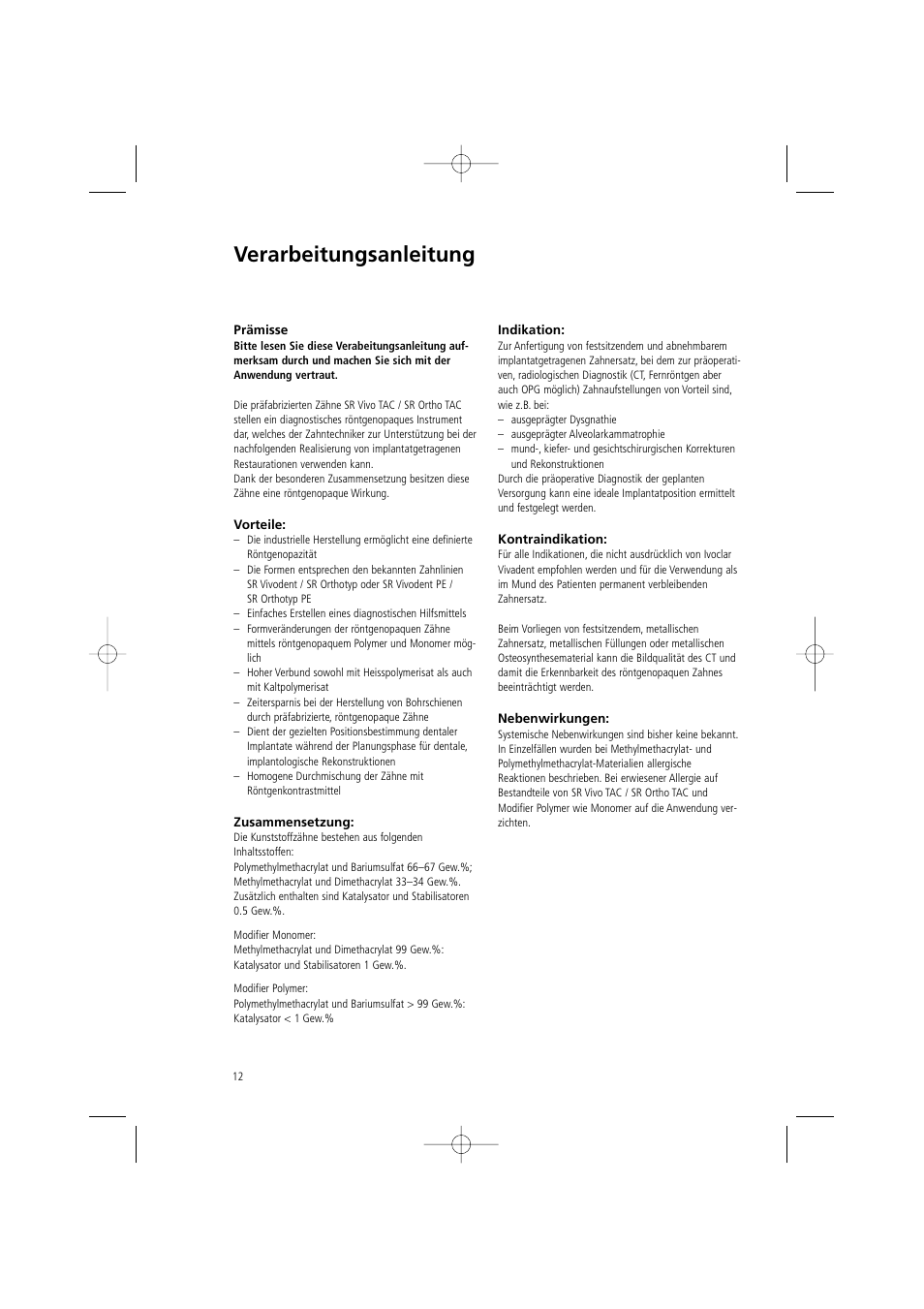 Verarbeitungsanleitung | Ivoclar Vivadent SR Vivo TAC User Manual | Page 12 / 64