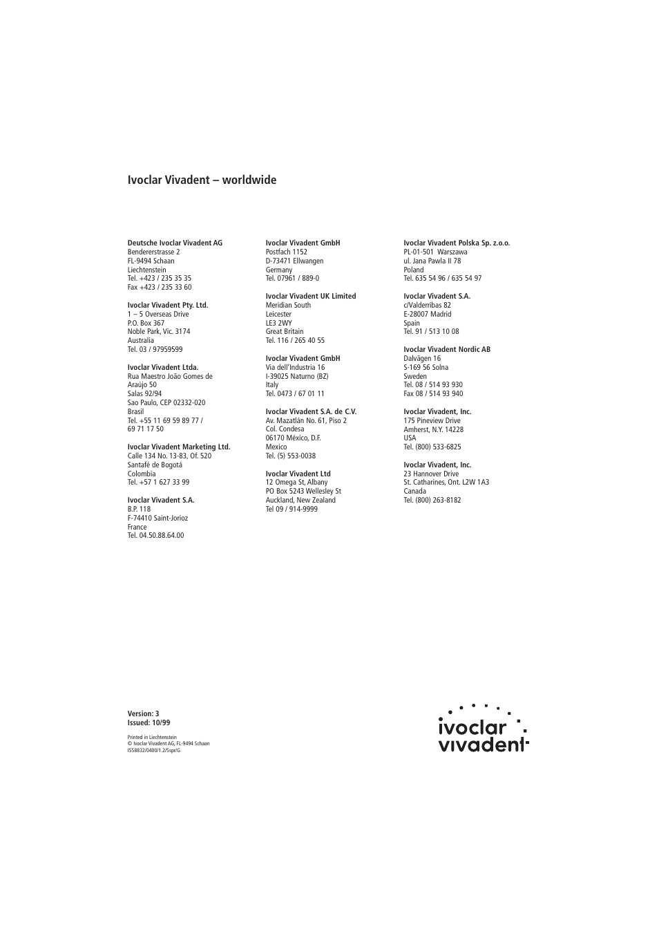 Ivoclar vivadent – worldwide | Ivoclar Vivadent Stratos 200 User Manual | Page 22 / 22