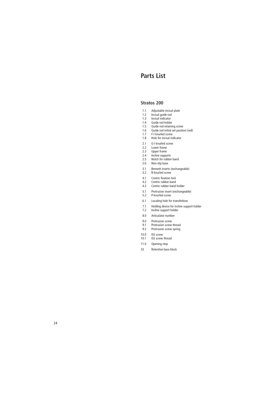 Parts list, Stratos 200 | Ivoclar Vivadent Stratos 200 User Manual | Page 3 / 22