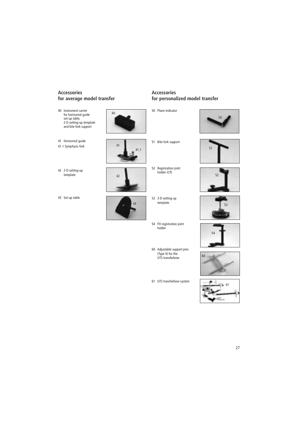 Accessories for average model transfer, Accessories for personalized model transfer | Ivoclar Vivadent Stratos 200 User Manual | Page 6 / 22