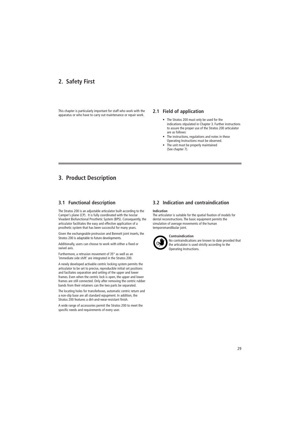 Safety first, Product description, 1 field of application | 1 functional description, 2 indication and contraindication | Ivoclar Vivadent Stratos 200 User Manual | Page 8 / 22