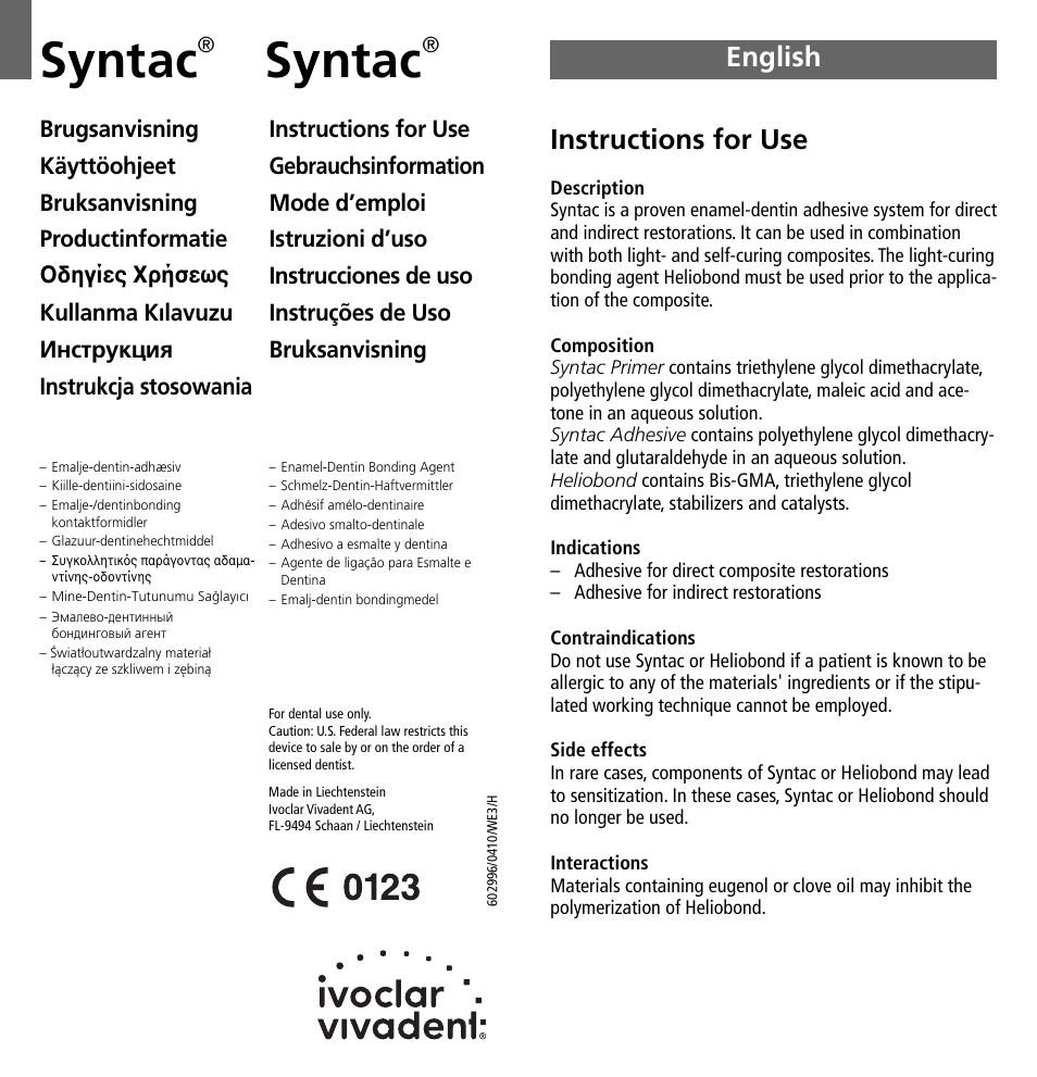 Ivoclar Vivadent Syntac User Manual | 32 pages