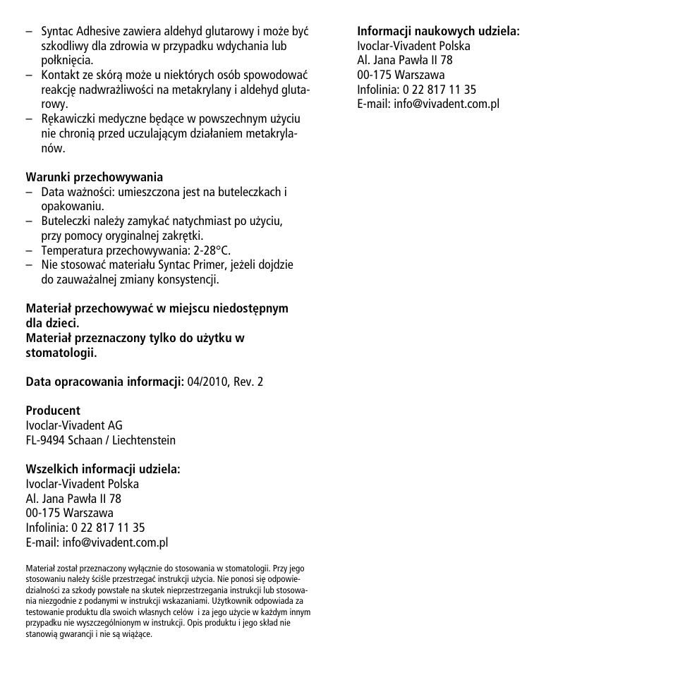 Ivoclar Vivadent Syntac User Manual | Page 31 / 32