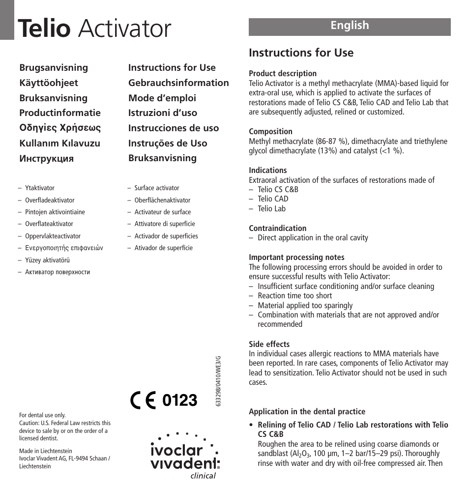 Ivoclar Vivadent Telio Activator User Manual | 32 pages