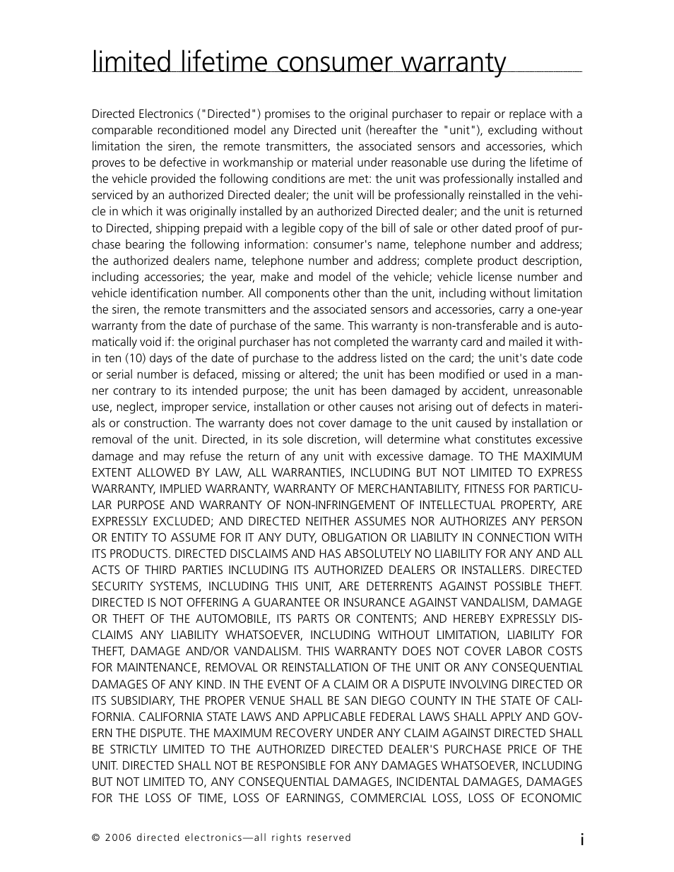 Limited lifetime consumer warranty | CLIFFORD AvantGuard 5.1 User Manual | Page 2 / 53