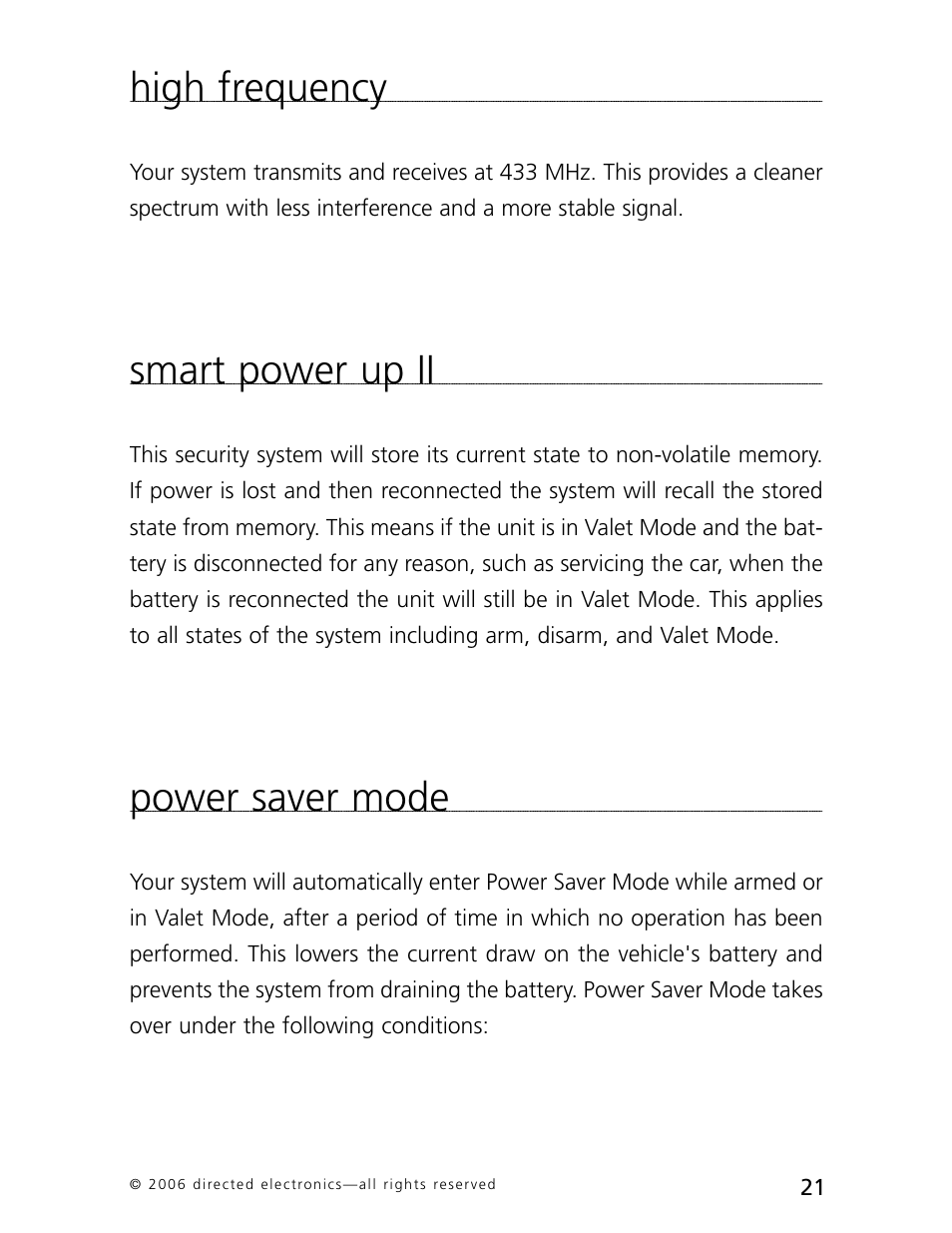High frequency, Smart power up ii, Power saver mode | CLIFFORD AvantGuard 5.1 User Manual | Page 24 / 53