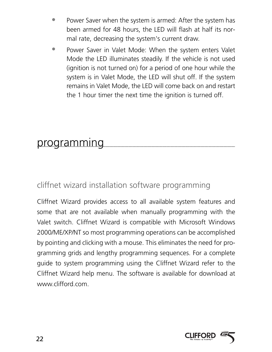 Programming, Cliffnet wizard installation software programming | CLIFFORD AvantGuard 5.1 User Manual | Page 25 / 53