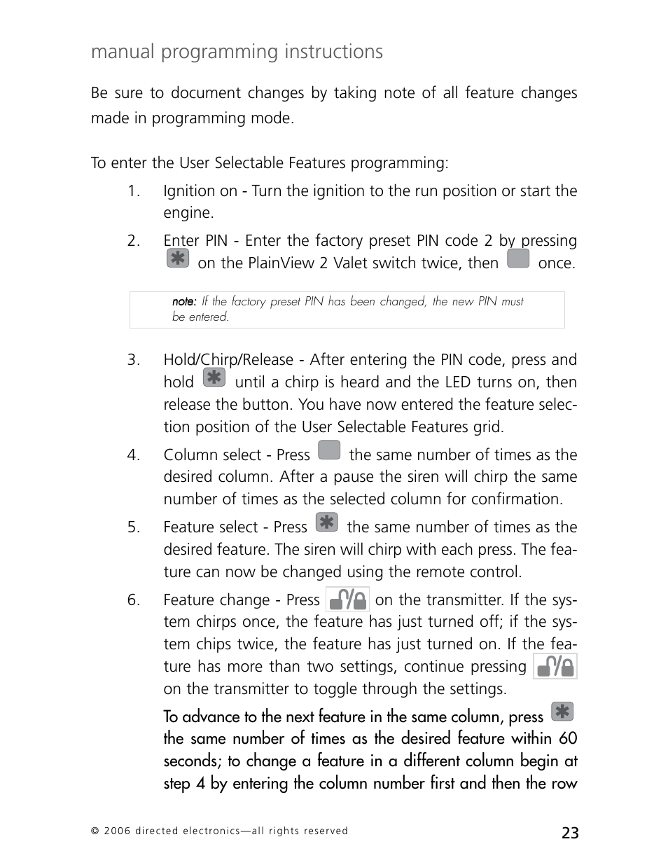 Manual programming instructions | CLIFFORD AvantGuard 5.1 User Manual | Page 26 / 53