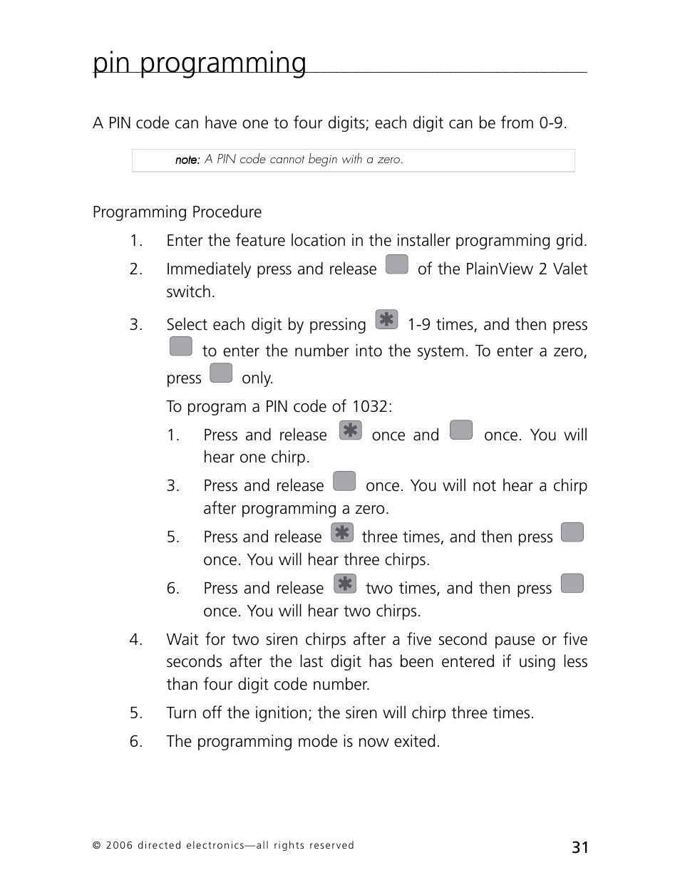 Pin programming | CLIFFORD AvantGuard 5.1 User Manual | Page 34 / 53