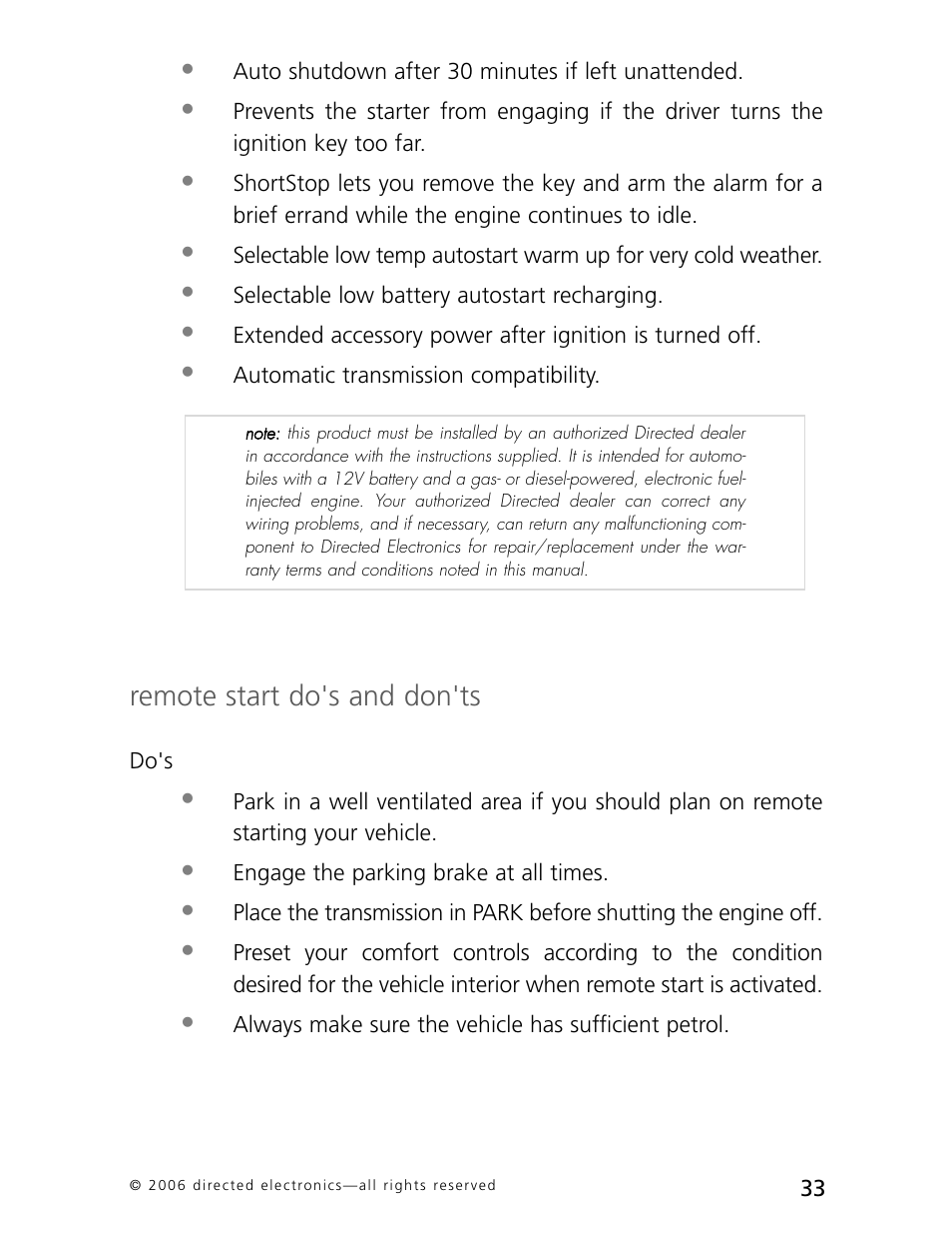 Remote start do's and don'ts | CLIFFORD AvantGuard 5.1 User Manual | Page 36 / 53