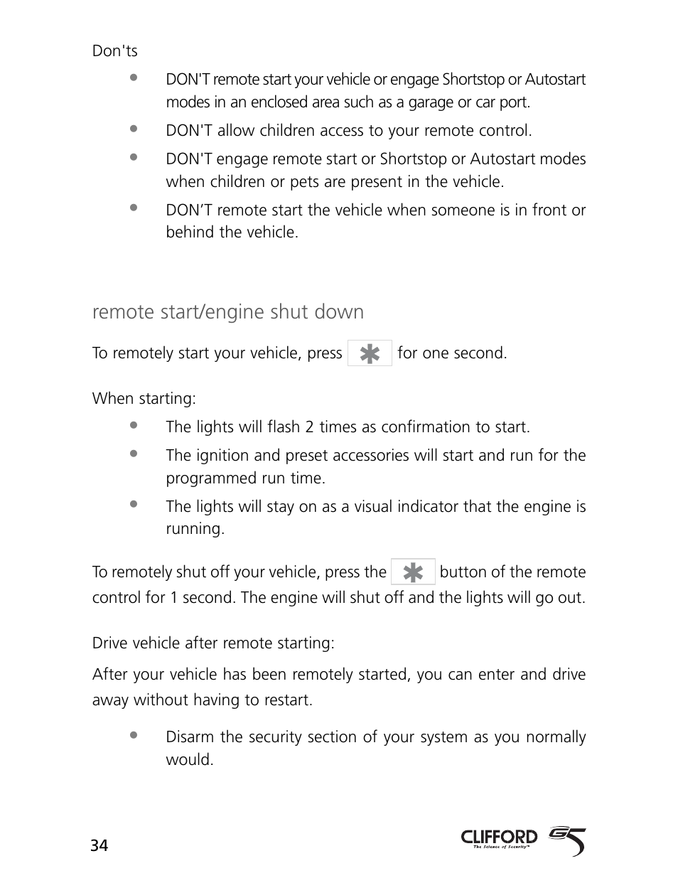 Remote start/engine shut down | CLIFFORD AvantGuard 5.1 User Manual | Page 37 / 53