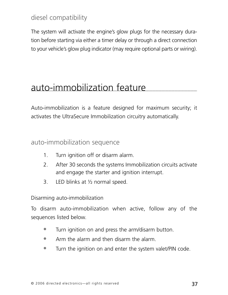Auto-immobilization feature, Diesel compatibility, Auto-immobilization sequence | CLIFFORD AvantGuard 5.1 User Manual | Page 40 / 53