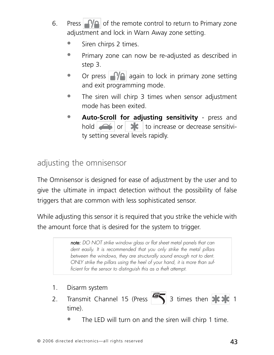 Adjusting the omnisensor | CLIFFORD AvantGuard 5.1 User Manual | Page 46 / 53