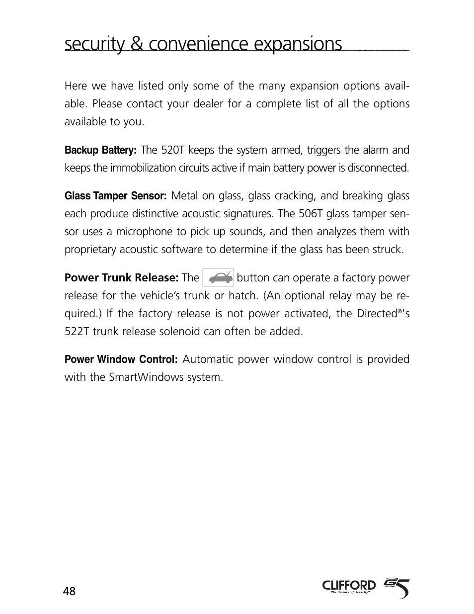 Security & convenience expansions | CLIFFORD AvantGuard 5.1 User Manual | Page 51 / 53