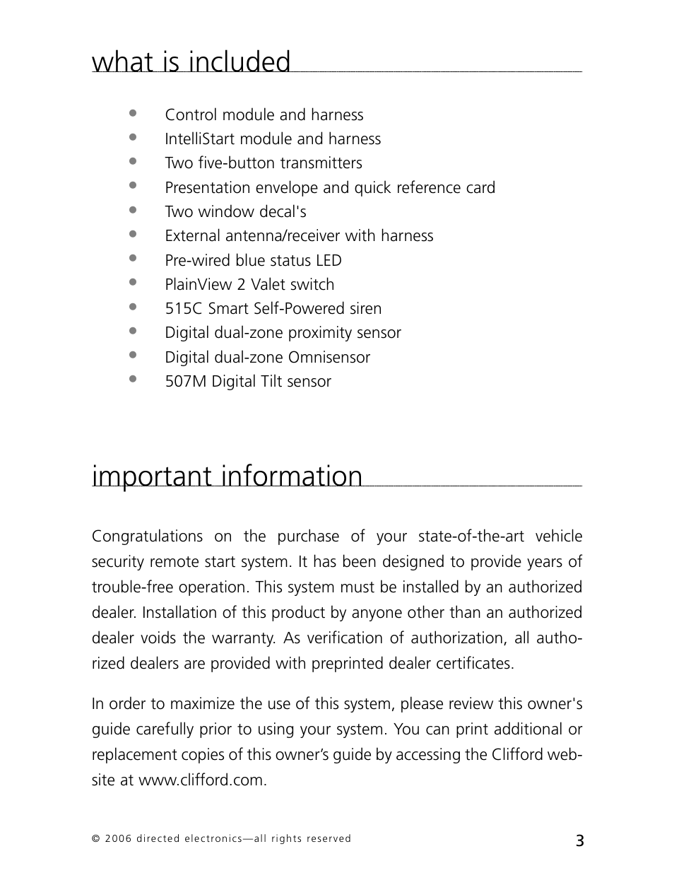 What is included, Important information | CLIFFORD AvantGuard 5.1 User Manual | Page 6 / 53