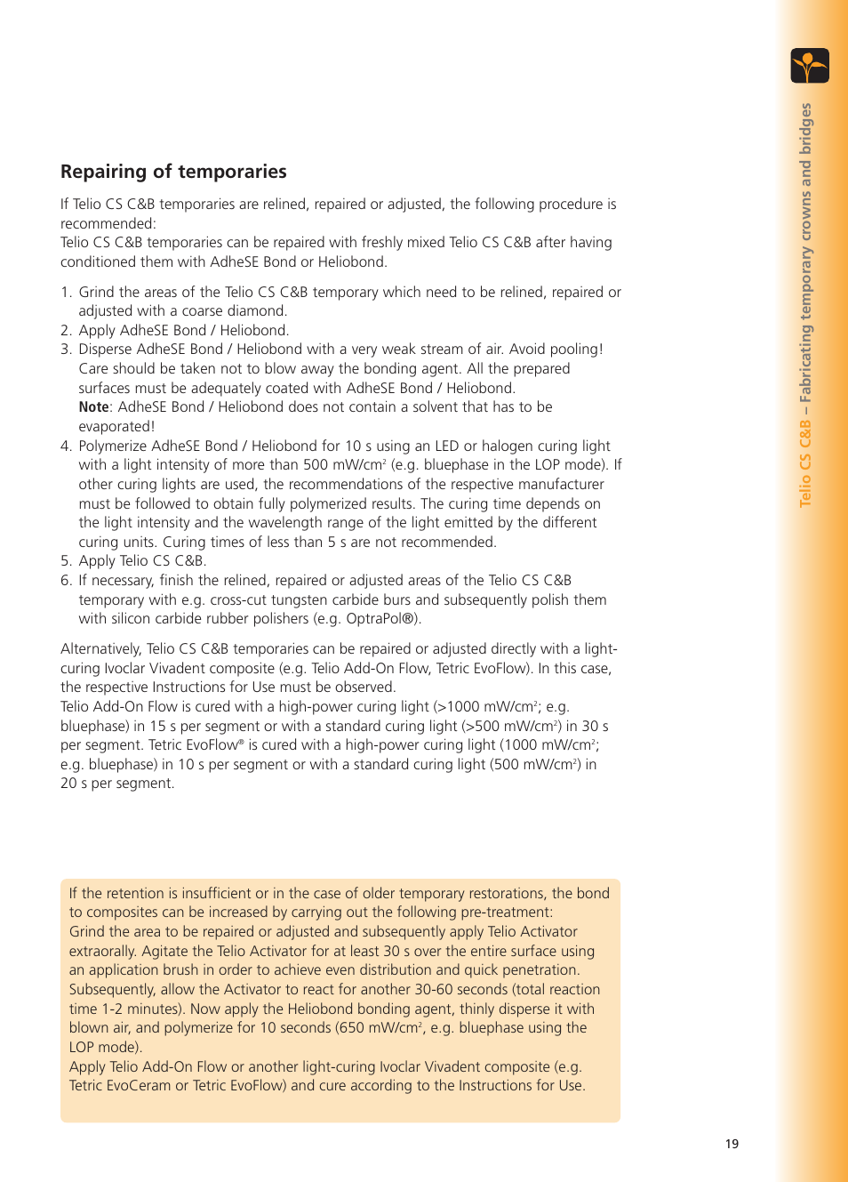 Repairing of temporaries | Ivoclar Vivadent Telio CS User Manual | Page 19 / 36