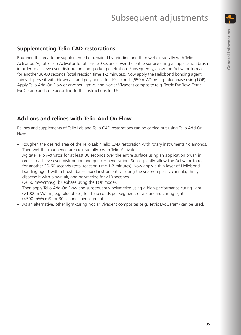 Subsequent adjustments, Supplementing telio cad restorations, Add-ons and relines with telio add-on flow | Ivoclar Vivadent Telio CS User Manual | Page 35 / 36