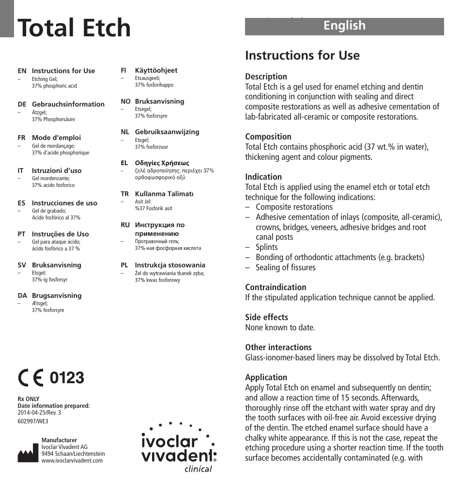 Ivoclar Vivadent Total Etch User Manual | 26 pages